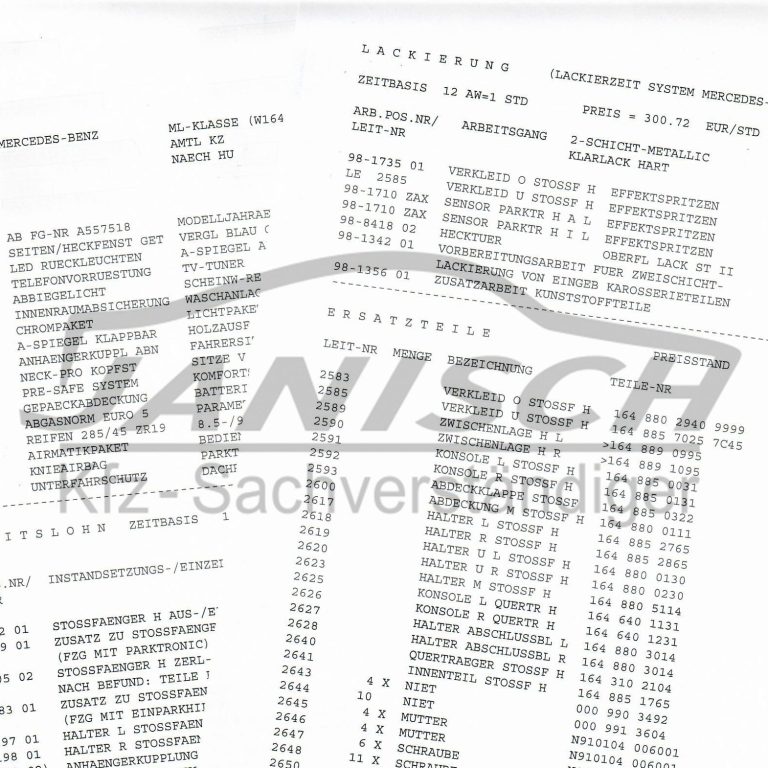 Detaillierte Reparaturkalkulation zur transparenten Schadensermittlung Detaillierte Reparaturkalkulation zur transparenten Schadensermittlung